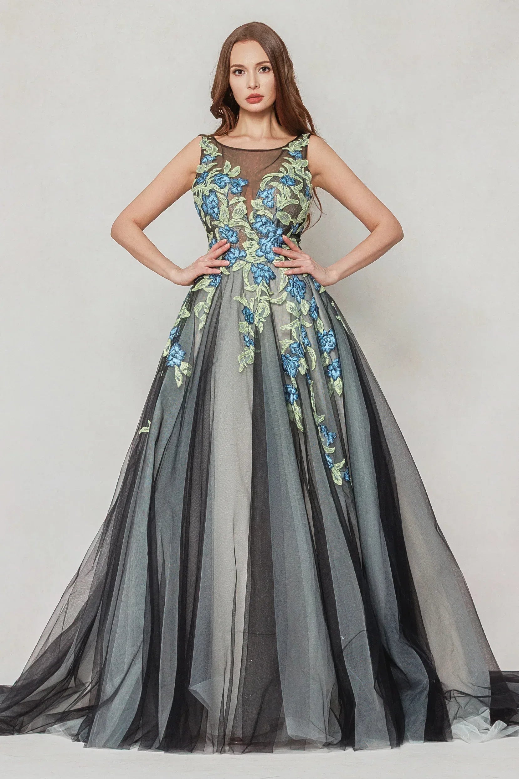 A-Line Sweep-Brush Train Tulle Wedding Dress CW3611 - COCOMELODY